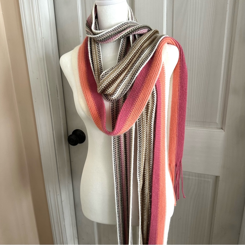Set of‎ 3 Y2K Striped Multicolor Thin Fringe Scarves